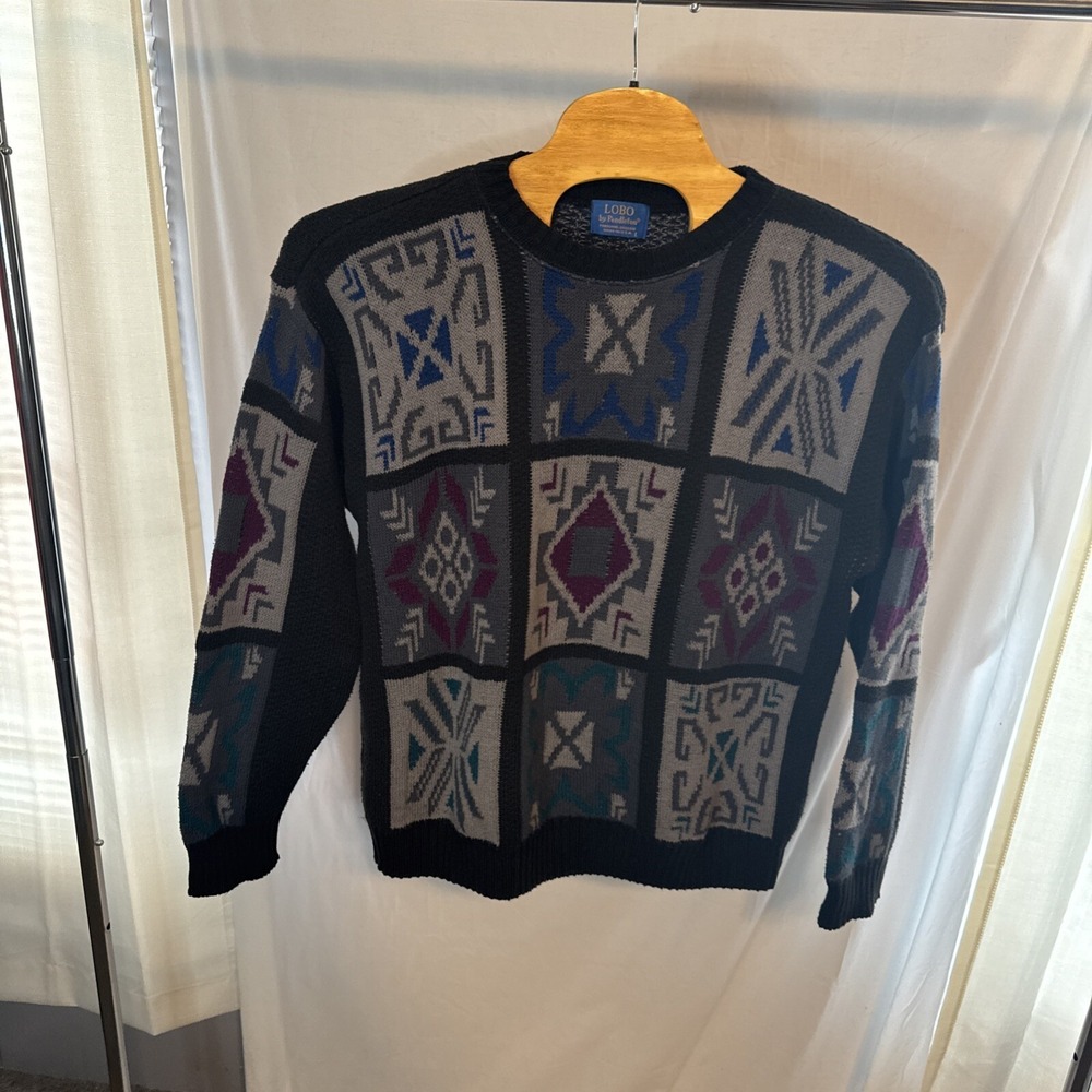 Vtg Lobo By Pendleton Sweater‎ Mens Large Cable Knit Aztec Geometric Colorful